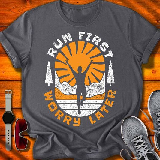 Run First Worry Later — Classic Runner Badge T-Shirt DC UF