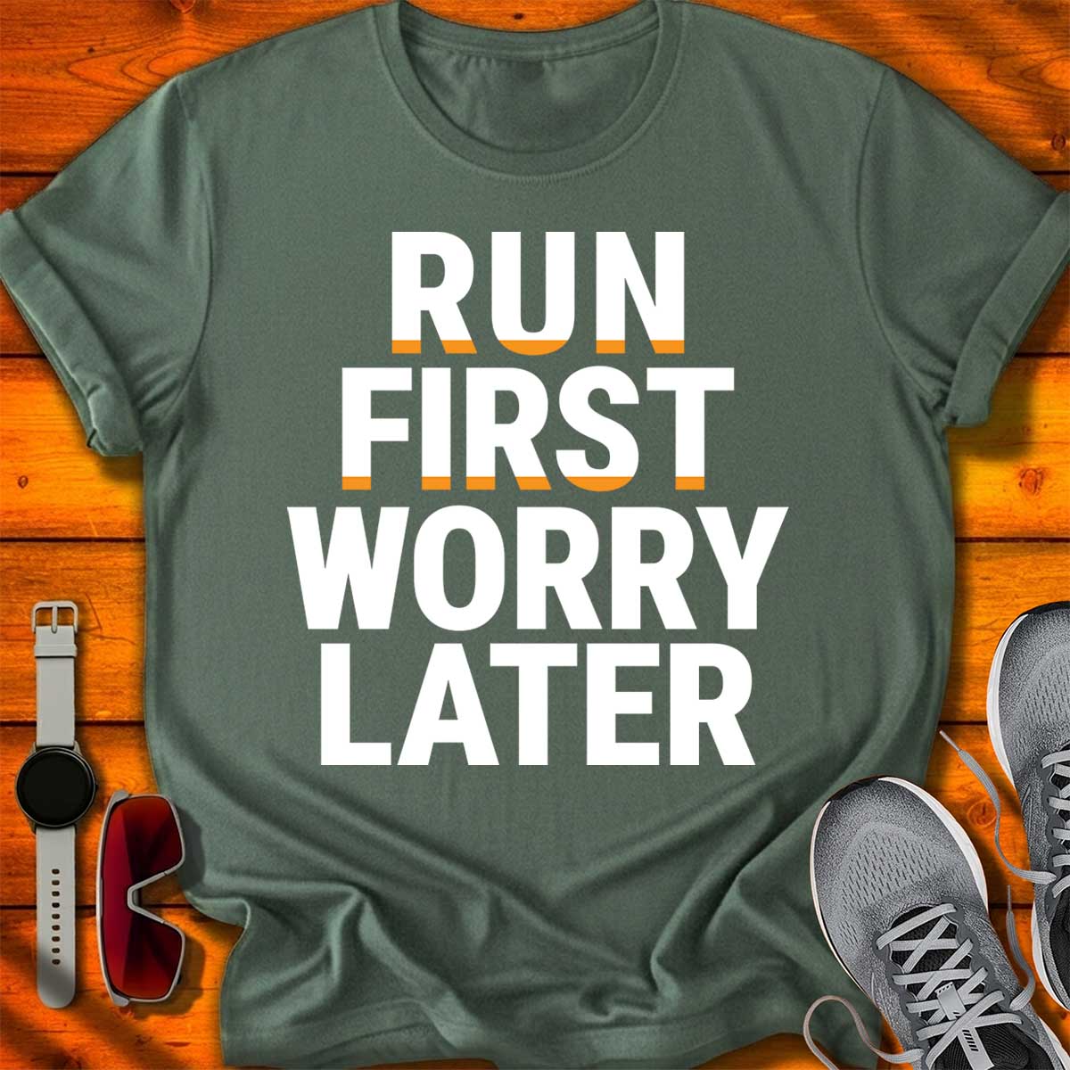 Run First Worry Later — Bold Statement T-Shirt DC UF
