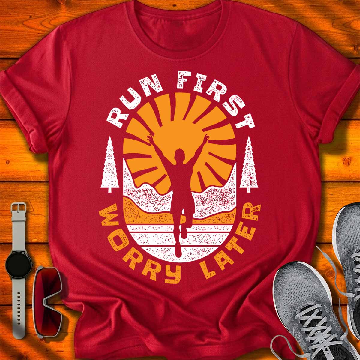 Run First Worry Later — Classic Runner Badge T-Shirt DC UF