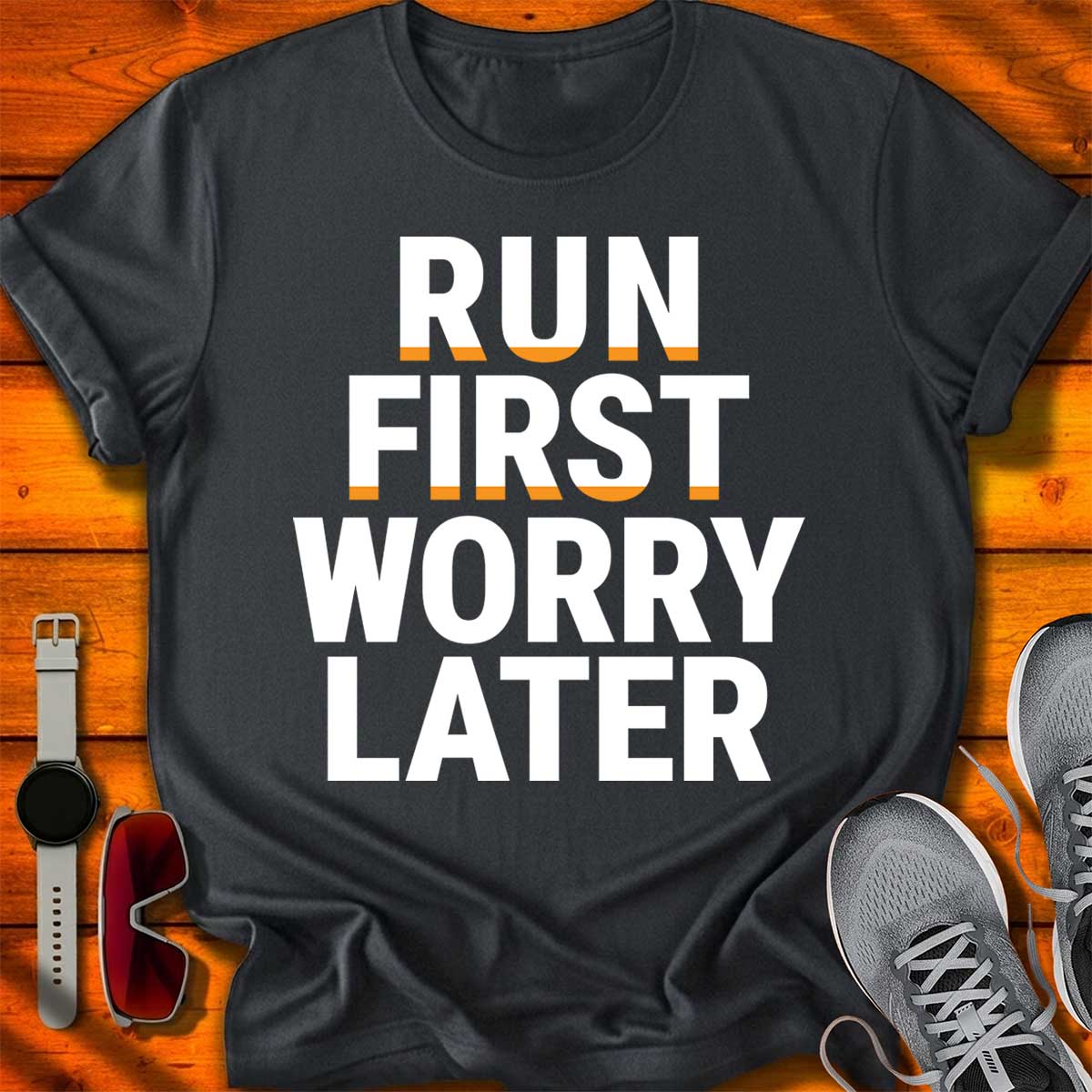 Run First Worry Later — Bold Statement T-Shirt DC UF