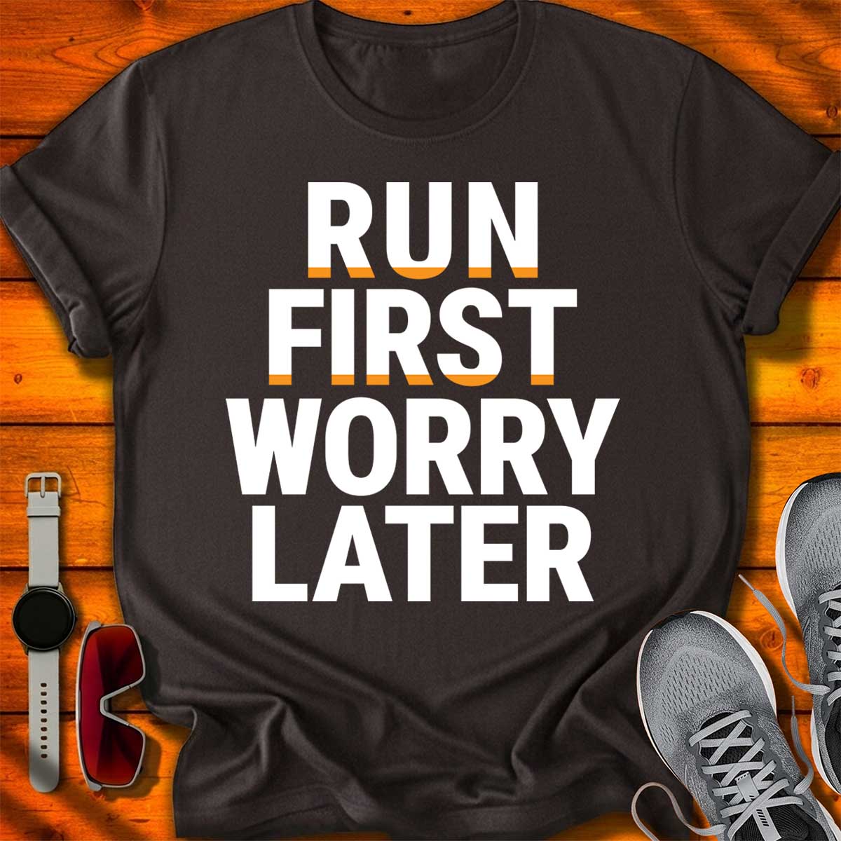 Run First Worry Later — Bold Statement T-Shirt DC UF
